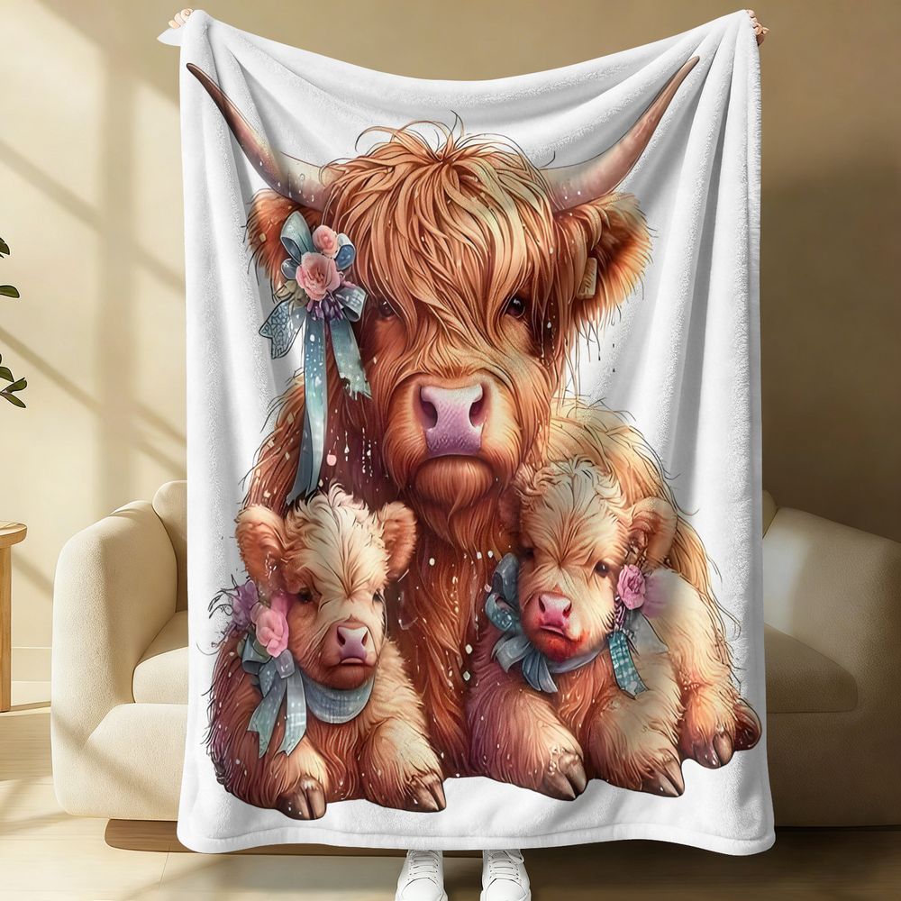 Highland Home Textiles - Couverture en flanelle à imprimé vache