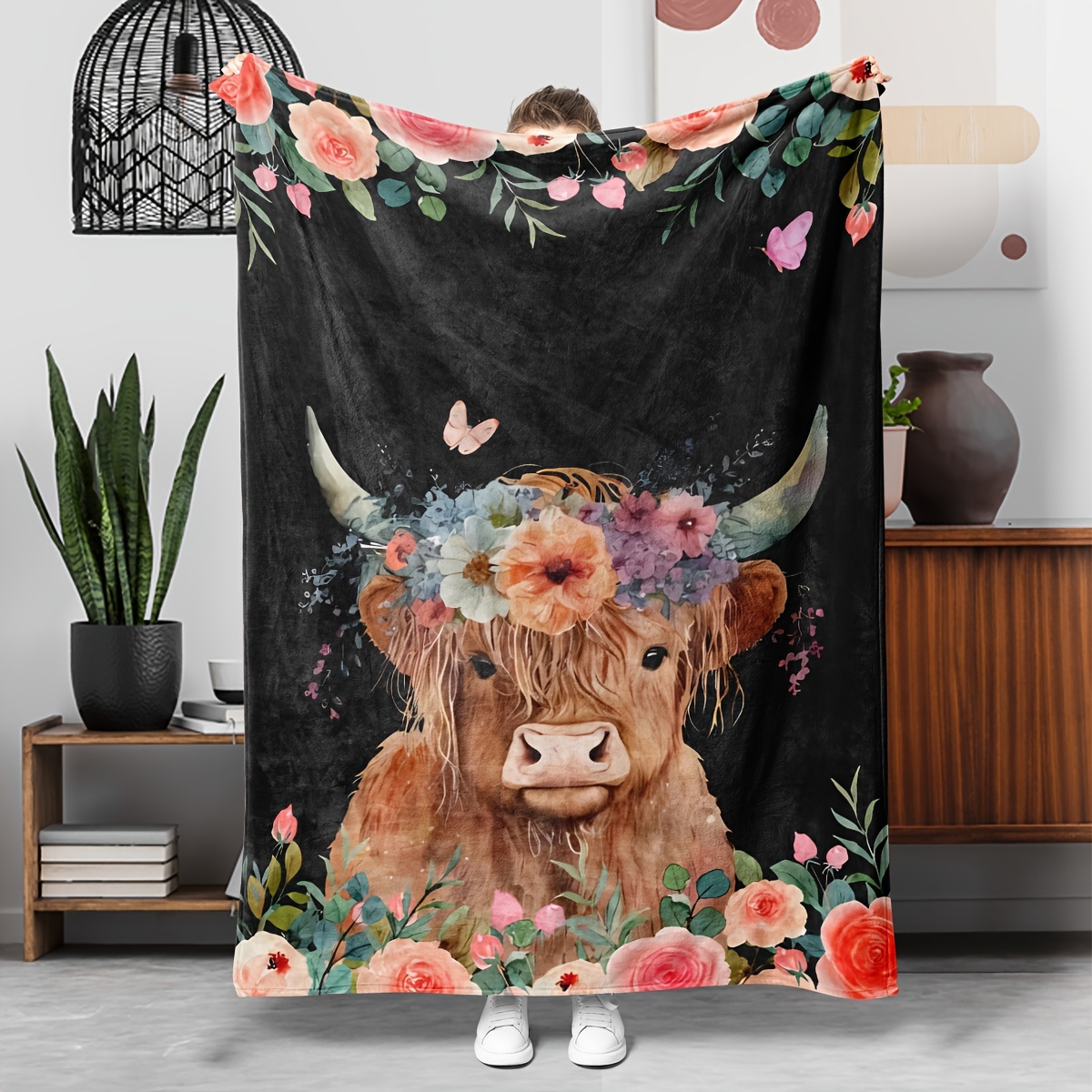 Highland Home Textiles - Couverture en flanelle : adorable vache