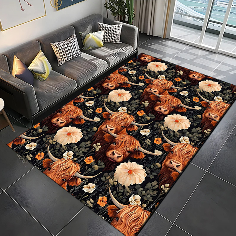 Highland Home Textiles - Tapis imprimé Yak en velours cristal